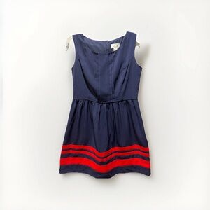 Sweet Storm Navy Mini Dress with Red Stripes Lined A-Line Preppy Sleeveless EUC